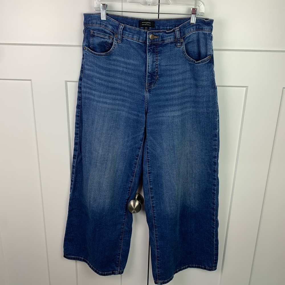Banana Republic Size 31 12 High Rise Wide Leg Crop Blue Denim Jeans Boho